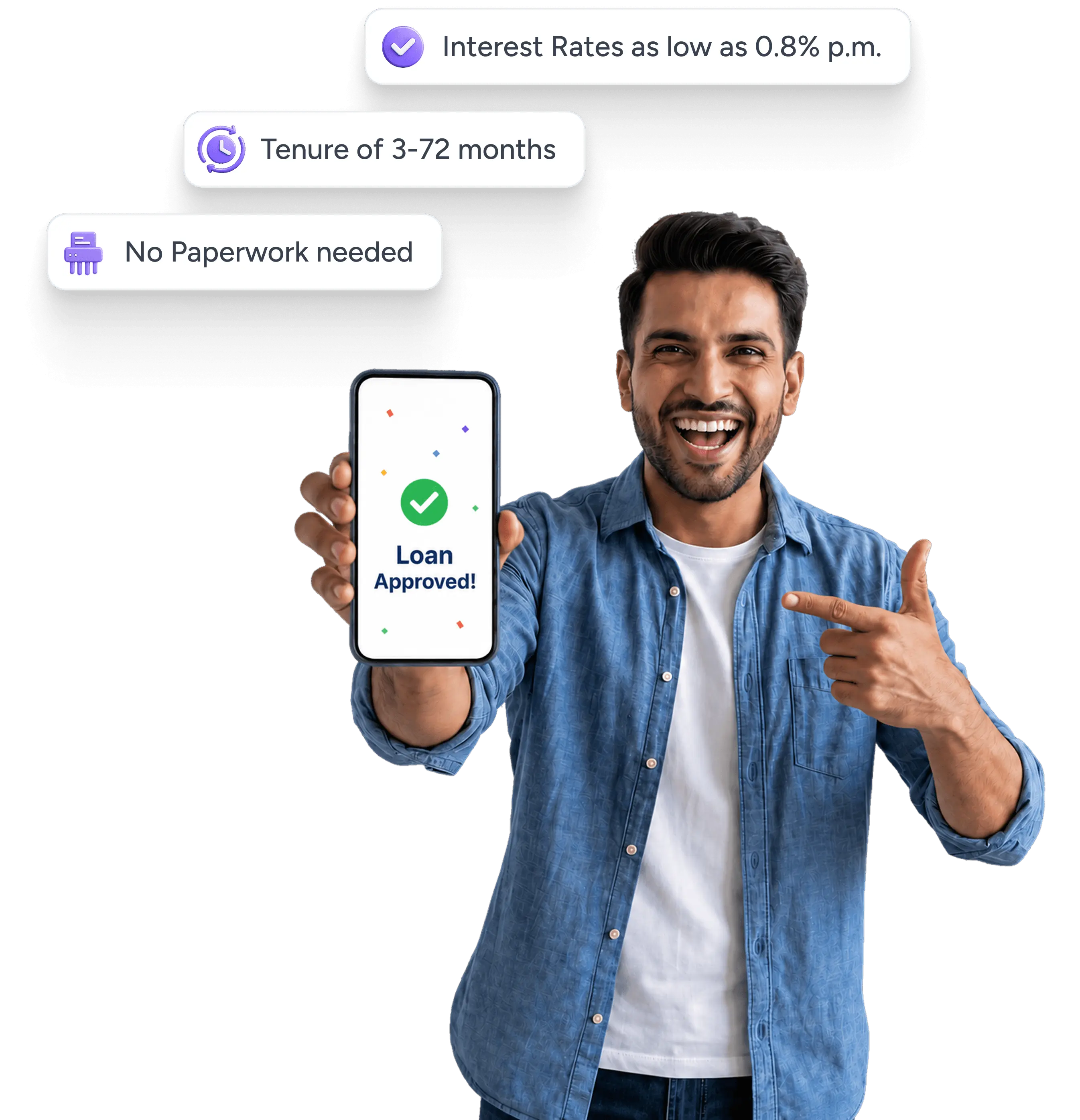 Man showing loan approved on phone